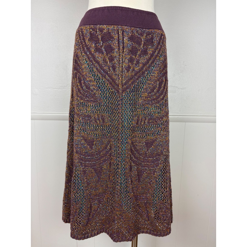 Anthropologie Cecilia Prado Lumi Knit Pull On‎ Midi Skirt Size S Metallic Yarn